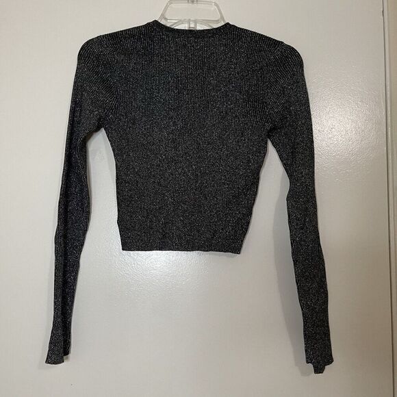 A.L.C. crew neck ribbed silver shimmer long sleeve merino wool top size XS - Picture 4 of 4